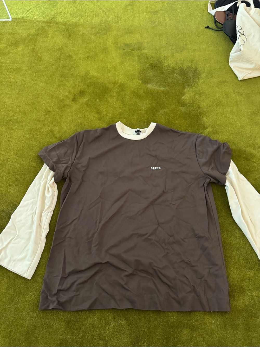 STAUD Men's Layered Short Sleeve Tee in Brown and Cream